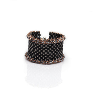 Lady Grey Beads Bracelet The Outlier, Matte Black, Silver & Rose Gold Crystal: Statement Bead Woven Bracelet by Lady Grey Beads