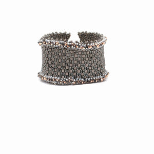Lady Grey Beads Bracelet The Outlier, Matte Silver & Gray, Pearl & Rose Gold Swarovski Crystal: Statement Bead Woven Bracelet by Lady Grey Beads