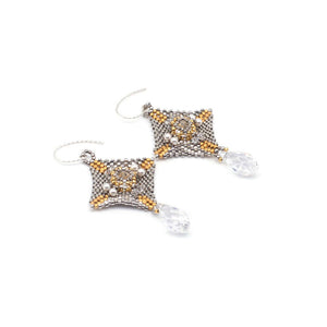 Lady Grey Beads Earrings Armored Goddess, Gold & Silver Bead woven Statement Earrings & Pendant I