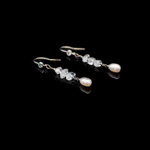 Lady Grey Beads Earrings Herkimer Diamonds and Pearls: Statement Earrings