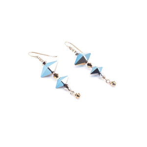 Lady Grey Beads Earrings Metallic Blue Daggers and Spikes: Swarovski Crystal Earrings