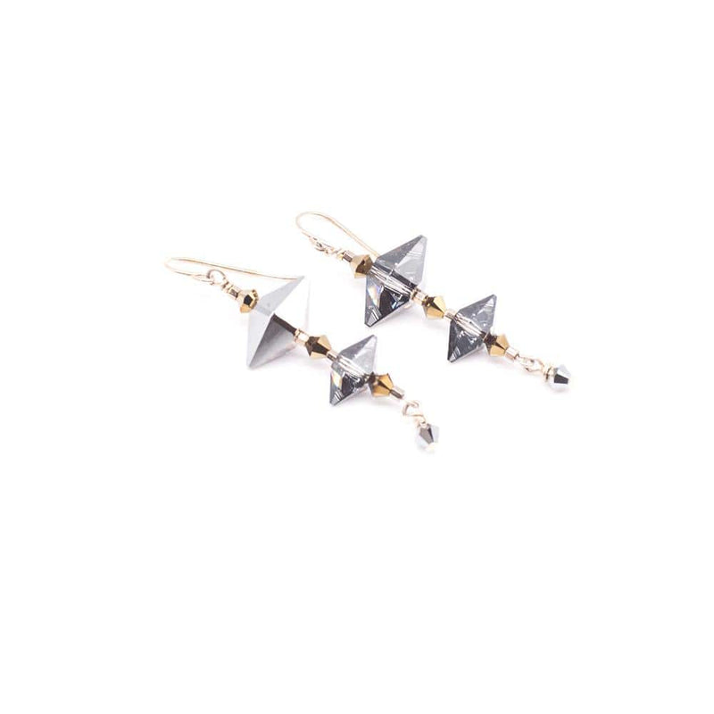 Lady Grey Beads Earrings Silver Knight Dagger & Spikes: Swarovski Earrings