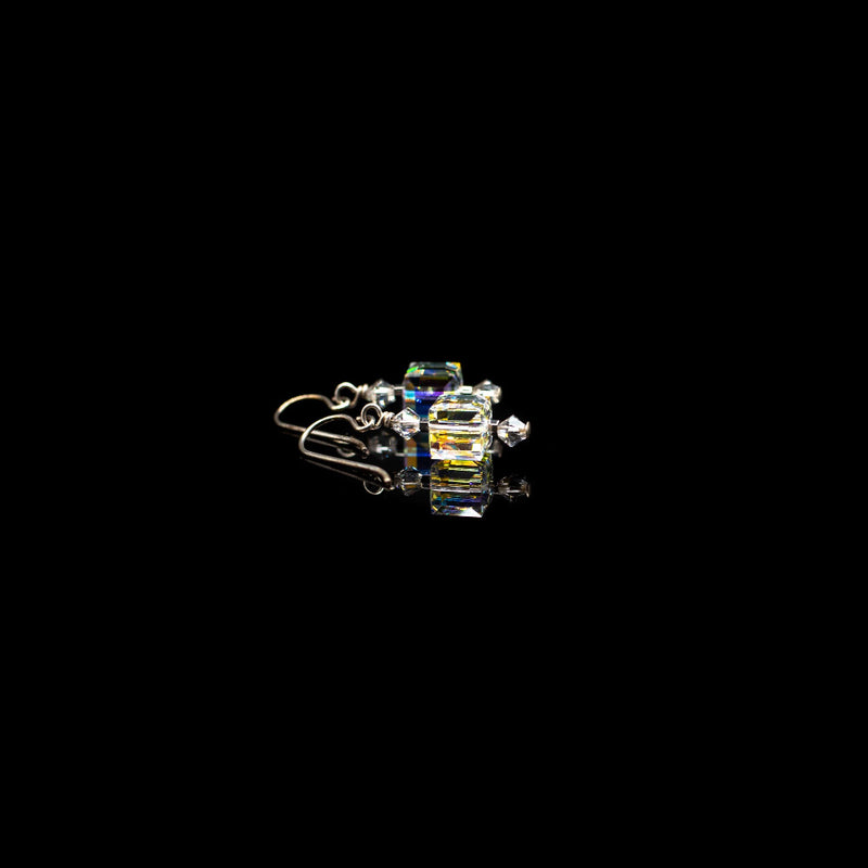 Lady Grey Beads Earrings The Illuminated (Cube): Swarovski Crystal Earrings