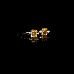 Lady Grey Beads Earrings Touch of Gold Cube: Venetian Glass Statement Earrings