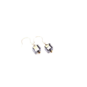 Lady Grey Beads Earrings Touch of Gold & Silver on Black: Venetian Glass Statement Earrings