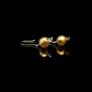 Lady Grey Beads Earrings Touch of Gold Sphere: Venetian Glass Statement Earrings
