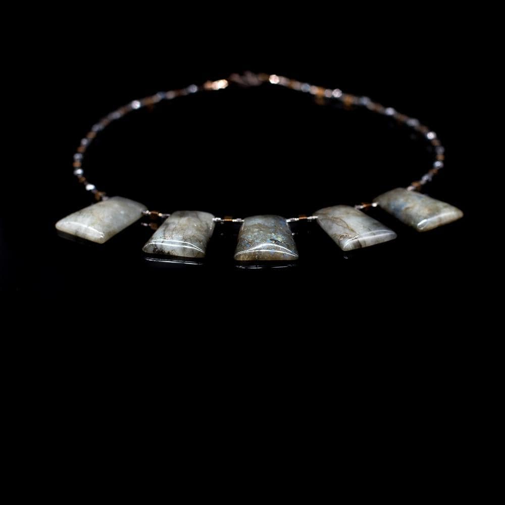 Lady Grey Beads Necklace Alluring Labradorite & Hematite: Natural Stone Statement Necklace