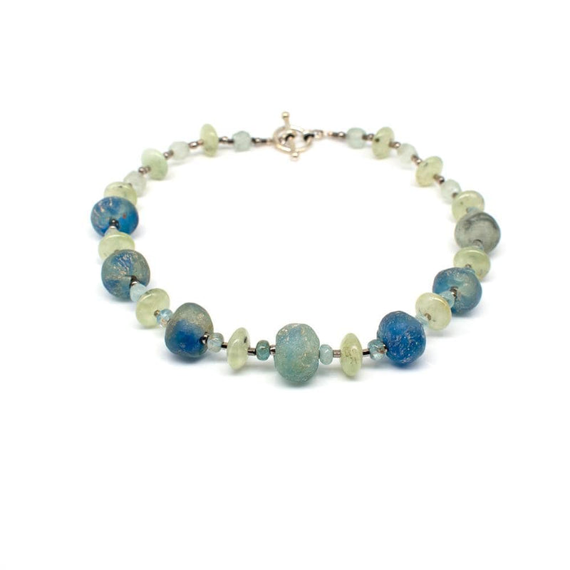 Lady Grey Beads Necklace Ariel's Song: Prehnite, Aquamarine & Beach Glass Statement Necklace