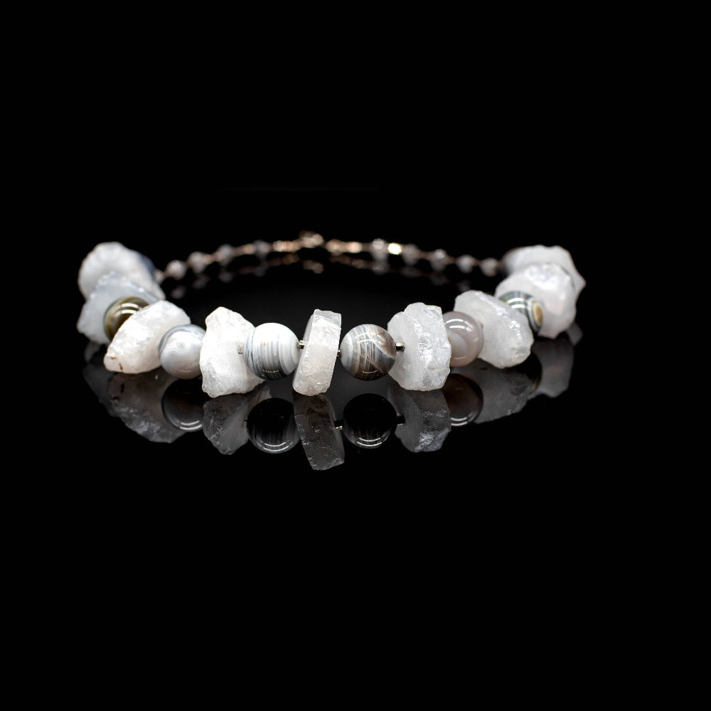 Lady Grey Beads Necklace Gray Quartz & Botswana Agate: Natural Stone Necklace