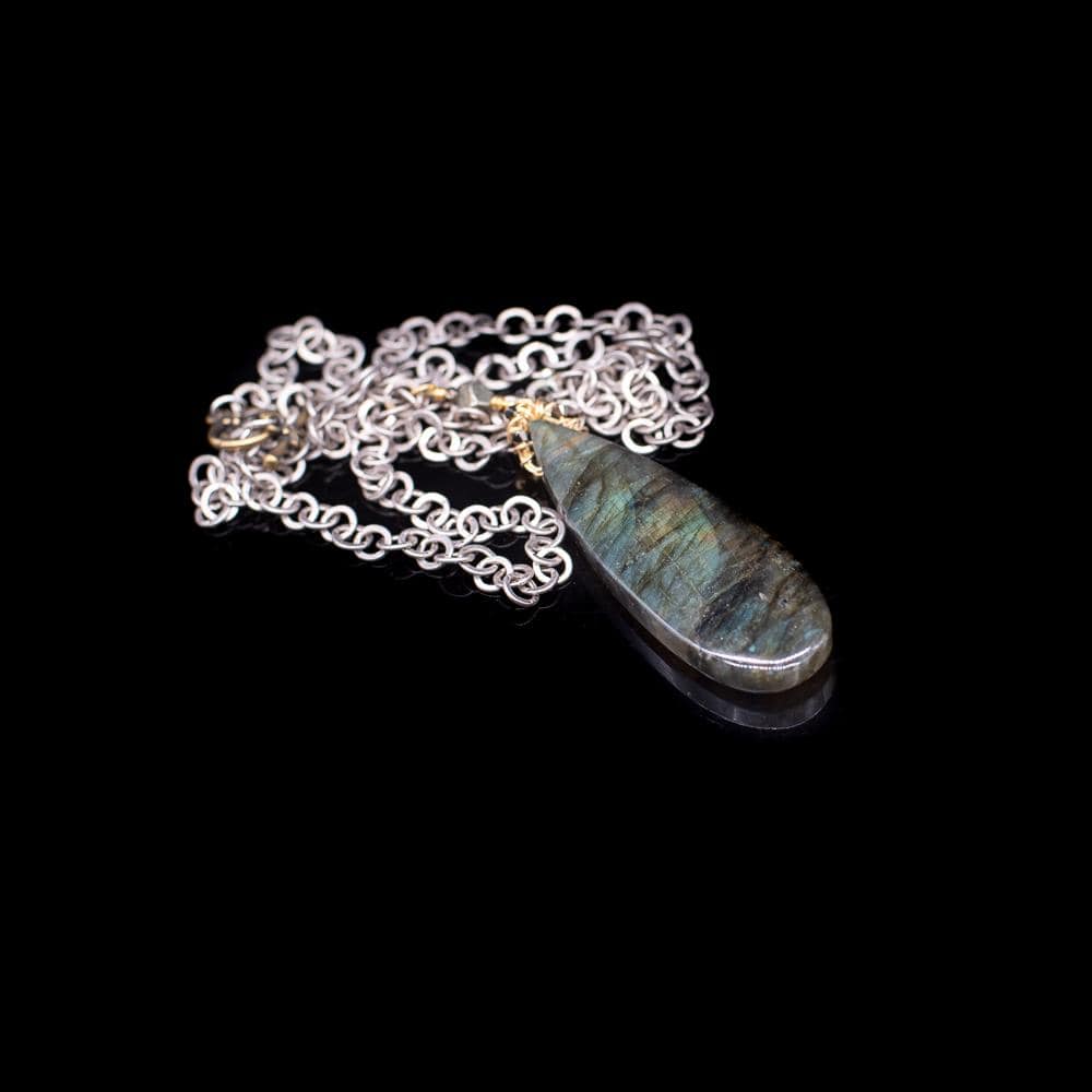 Lady Grey Beads Necklace Labradorite Pendant II on Silver Chain: Natural Stone Necklace