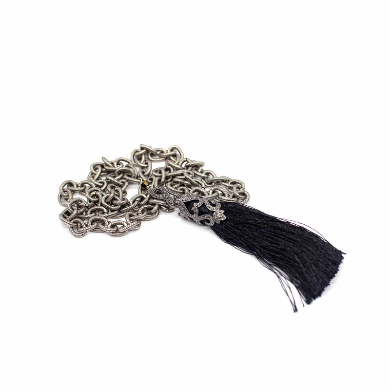 Lady Grey Beads Necklace The Fancy Black Silk Tassel Necklace