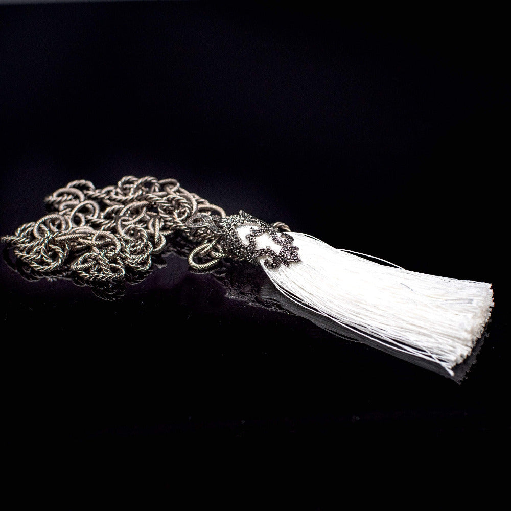 Lady Grey Beads Necklace The Fancy Silk Tassel Necklace